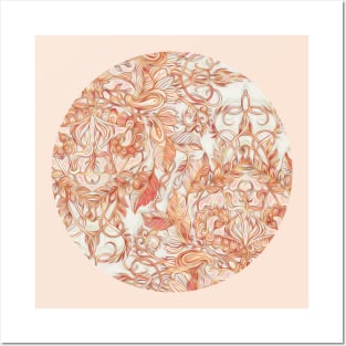 Autumn Peach Art Nouveau Pattern Posters and Art